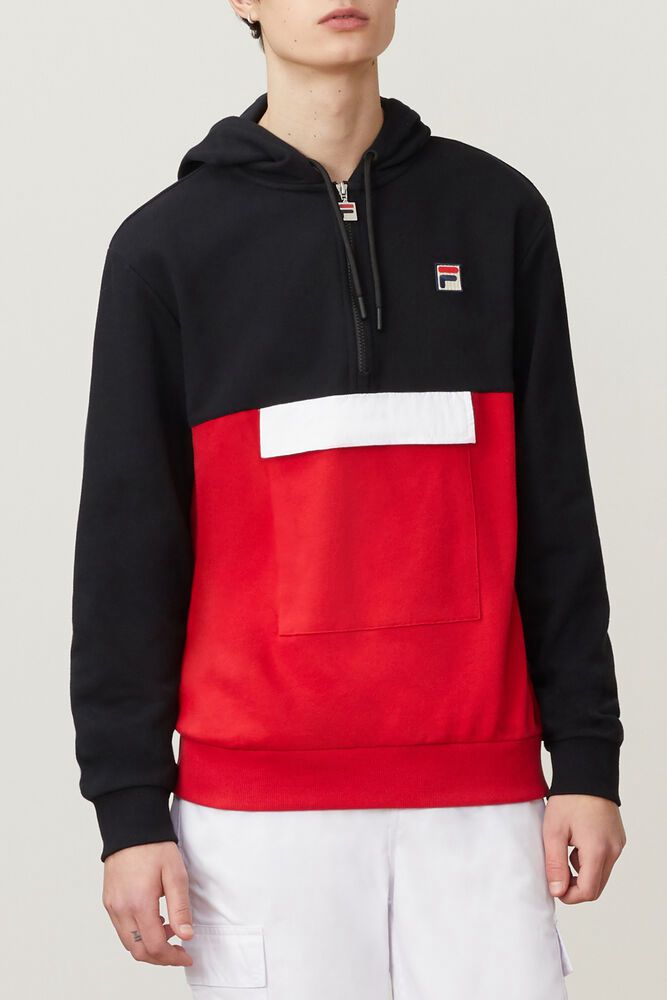 Fila Hoodie Mens Black/Red - Hector 1/2 Zip - Philippines 9471358-BD